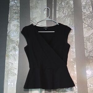 The Limited Black Cap Sleeve Wrap Peplum Blouse